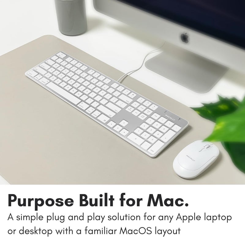 MACALLY لوحة مفاتيح سلكية فائقة النحافة مع لوحة مفاتيح رقمية لجهاز Apple Mac Pro، MacBook Pro/Air، iMac، Mac Mini، أجهزة الكمبيوتر المحمولة، أجهزة الكمبيوتر المكتبية Windows، فضي (SLIMKEYPROA) - Image 2