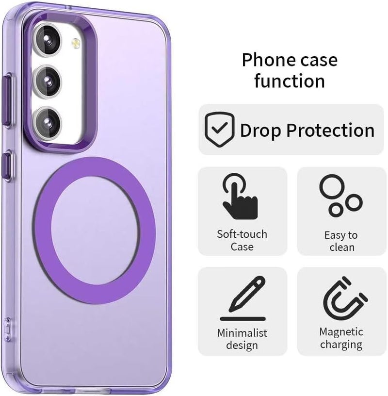 Elzzi Magnetic Case for Samsung Galaxy S24 5G, [MagSafe Compatible] Slim Fit Shockproof Translucent Matte Hard Back Cover Anti-Scratch TPU Bumper Premium Protective Phone Case for Men & Women (Purple) - Image 4