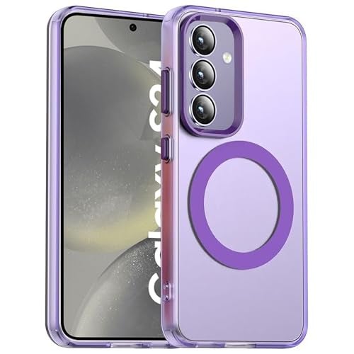 Elzzi Magnetic Case for Samsung Galaxy S24 5G, [MagSafe Compatible] Slim Fit Shockproof Translucent Matte Hard Back Cover Anti-Scratch TPU Bumper Premium Protective Phone Case for Men & Women (Purple) - Image 1