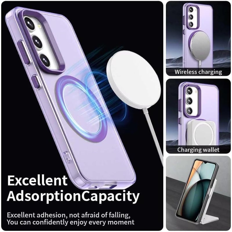 Elzzi Magnetic Case for Samsung Galaxy S24 5G, [MagSafe Compatible] Slim Fit Shockproof Translucent Matte Hard Back Cover Anti-Scratch TPU Bumper Premium Protective Phone Case for Men & Women (Purple) - Image 2