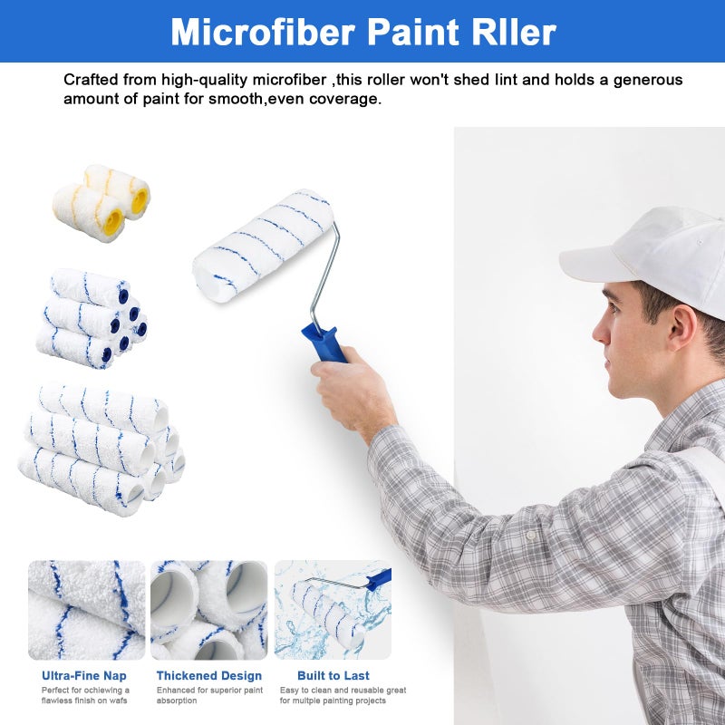 CRAFTZONE 30PCS Paint Roller Kit with Extension Pole-2 to 4 FT,Wall Painting Supplies with Paint Edger Roller Brush 12",House Painting Set with Rainsuit & Drop Cloth for Home|Office|Shop Professional Painting - Image 3