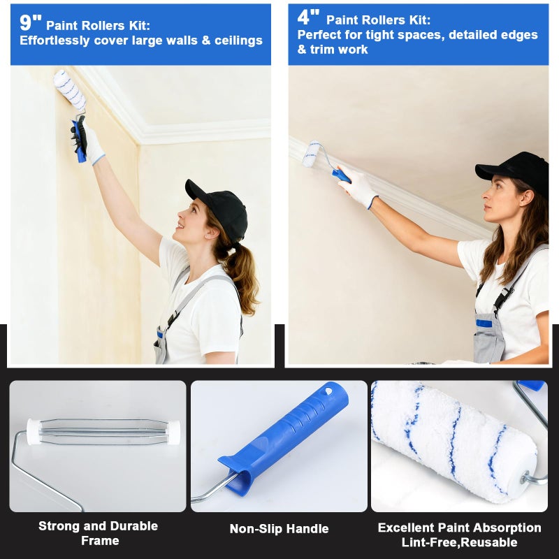CRAFTZONE 30PCS Paint Roller Kit with Extension Pole-2 to 4 FT,Wall Painting Supplies with Paint Edger Roller Brush 12",House Painting Set with Rainsuit & Drop Cloth for Home|Office|Shop Professional Painting - Image 4