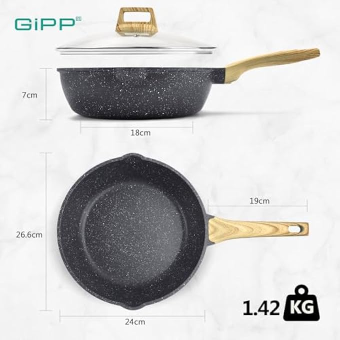 GIPP Nonstick Deep Frying Pan  24Cm Saute Pan With Lid Granite Induction Cookware Non Stick Woking Pan Skillet Pfoa Pfos Apeo Free Gray - Image 2