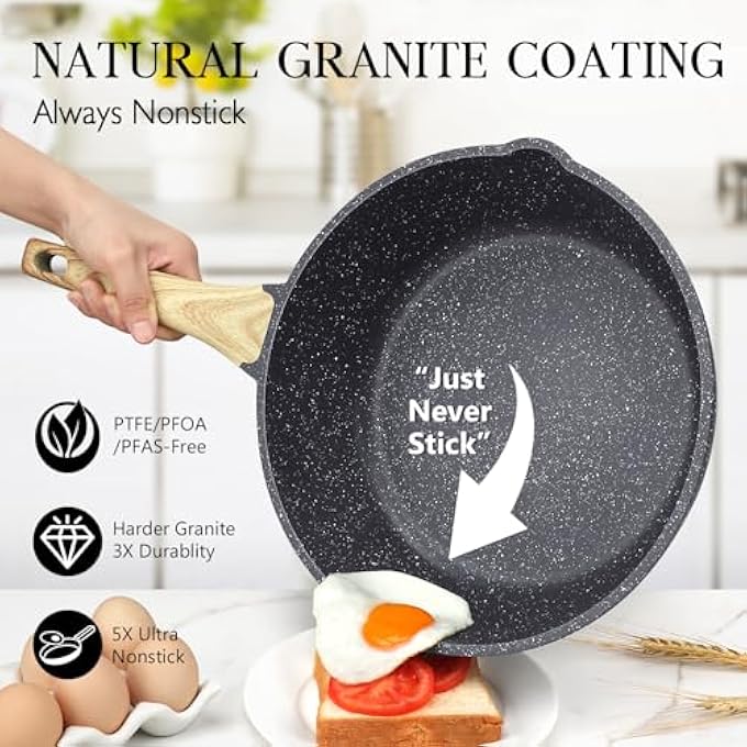 GIPP Nonstick Deep Frying Pan  24Cm Saute Pan With Lid Granite Induction Cookware Non Stick Woking Pan Skillet Pfoa Pfos Apeo Free Gray - Image 3