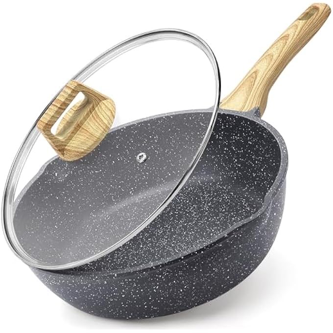 GIPP Nonstick Deep Frying Pan  24Cm Saute Pan With Lid Granite Induction Cookware Non Stick Woking Pan Skillet Pfoa Pfos Apeo Free Gray - Image 1