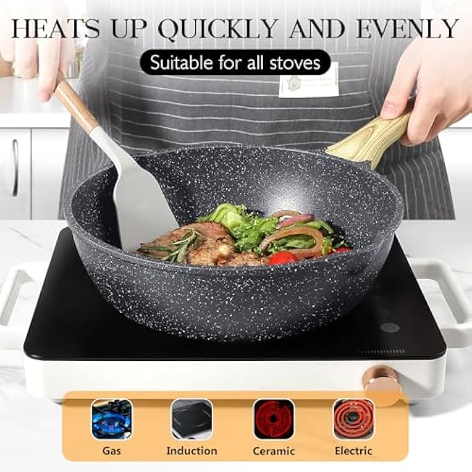 GIPP Nonstick Deep Frying Pan  24Cm Saute Pan With Lid Granite Induction Cookware Non Stick Woking Pan Skillet Pfoa Pfos Apeo Free Gray - Image 4