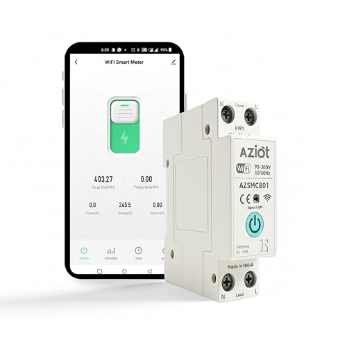 Aziot 1P 63A WiFi Smart Circuit Breaker with Power Monitoring, Remote & Voice Control | Compatible with EV Chargers, Geysers, Water Pumps, Room Heaters, and Heavy-Duty Appliances | SmartLife App - Image 1
