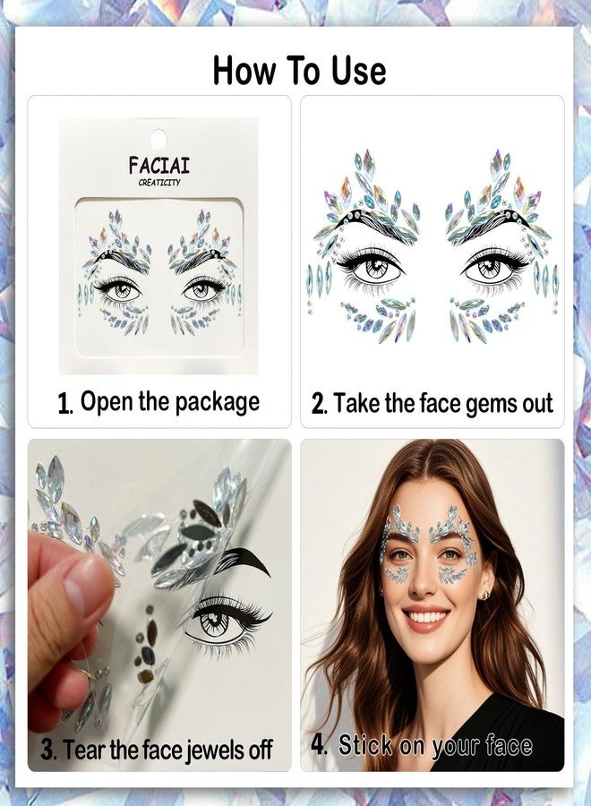 Allruyee 20 Sets Face Jewels Face Gems Mermaid Glitter Rhinestone Crystal Sticker Waterproof Eyes Face Temporary Tattoos for Party,Rave Festival,Carnival,Holiday Costumes,Rave Accessories,Makeup - Image 2