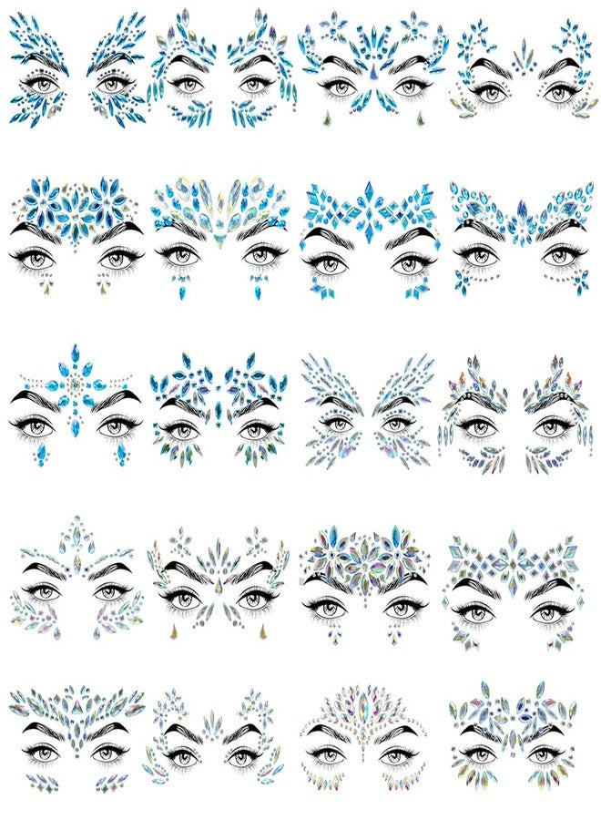 Allruyee 20 Sets Face Jewels Face Gems Mermaid Glitter Rhinestone Crystal Sticker Waterproof Eyes Face Temporary Tattoos for Party,Rave Festival,Carnival,Holiday Costumes,Rave Accessories,Makeup - Image 1