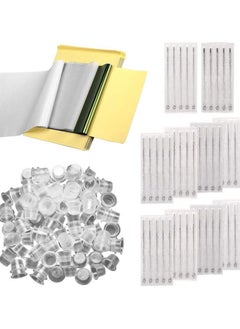 ORiTi 100-Piece Tattoo Ink Cup 50 Mixed Needle 25 Transfer Paper  - Image 1