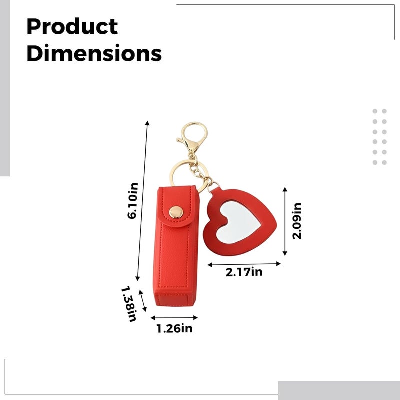 5 Pcs Lipstick Case Keychain Set, PU Leather Lip Balm Holder Keyring with Mirror, Emerald Green, Brown, Black, Pink, Red Mini Lip Gloss Balm Organizer Fob, 6.1 in Total Length - Image 4