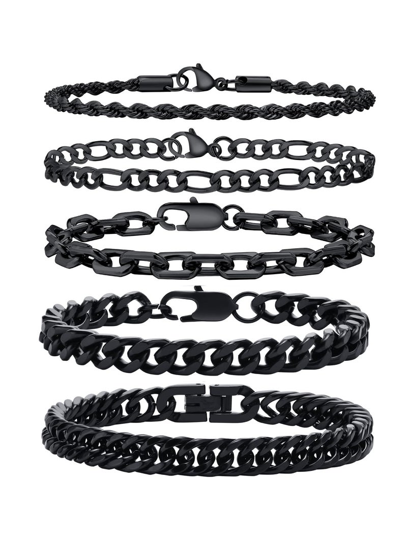 Excefore Chain Bracelet for Men Women, 5 Pcs Cuban Link Bracelet Necklace, Sturdy Stainless Steel Curb Width Cuban Link Chain Bracelet Set, for Men Women (L: 21 CM) - Image 1