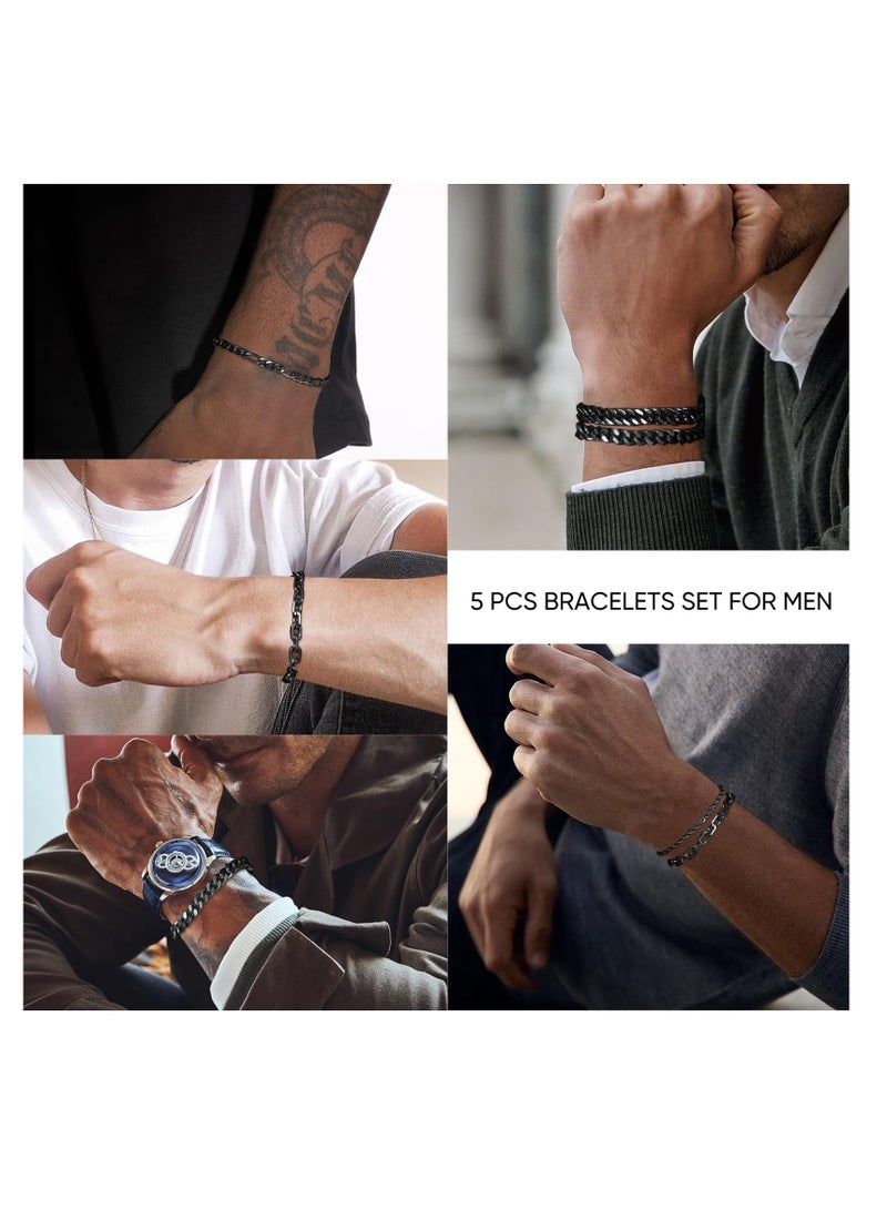 Excefore Chain Bracelet for Men Women, 5 Pcs Cuban Link Bracelet Necklace, Sturdy Stainless Steel Curb Width Cuban Link Chain Bracelet Set, for Men Women (L: 21 CM) - Image 2