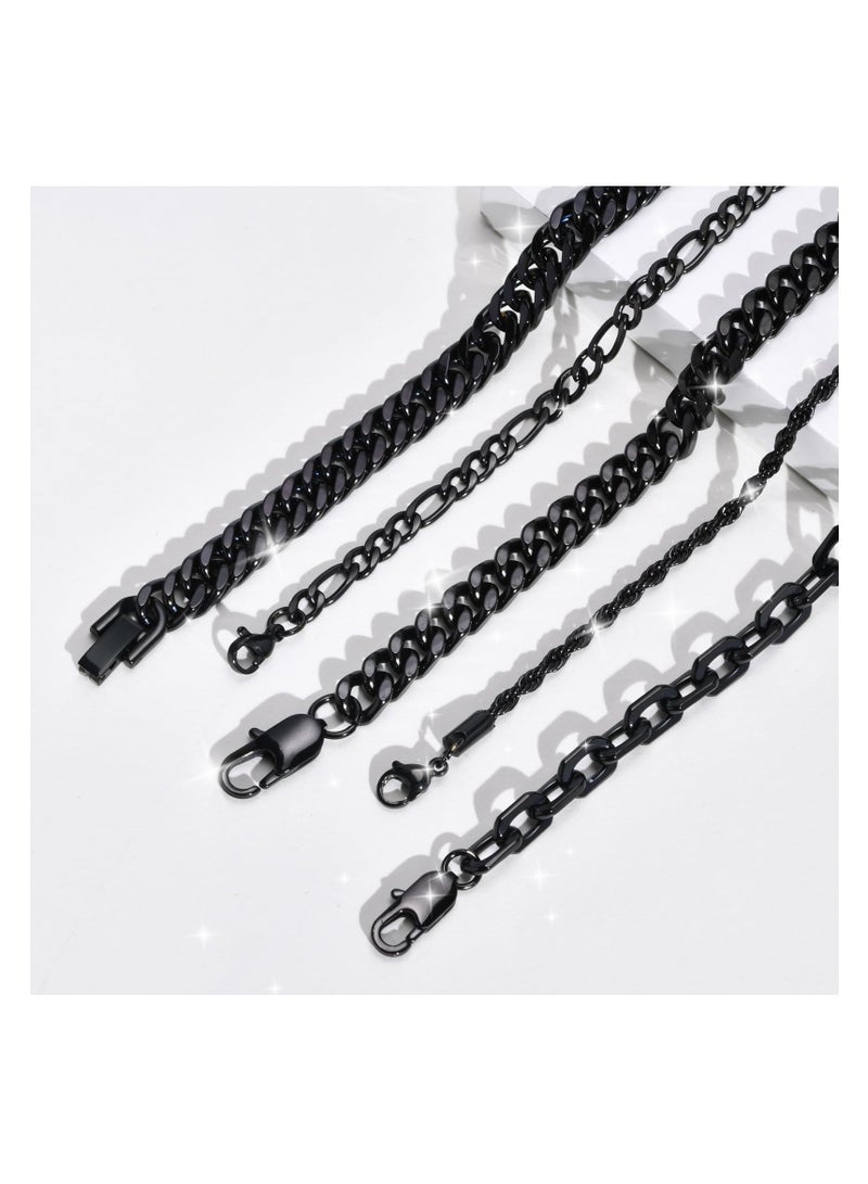 Excefore Chain Bracelet for Men Women, 5 Pcs Cuban Link Bracelet Necklace, Sturdy Stainless Steel Curb Width Cuban Link Chain Bracelet Set, for Men Women (L: 21 CM) - Image 4