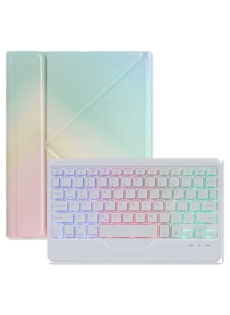 Arabic and English Detachable Keyboard Case for 2022 iPad 10th Generation 10.9 Inch 7 Colors Backlit Gradient Colours Keyboard Cover with Pencil Holder Foldable Stand  - Image 1