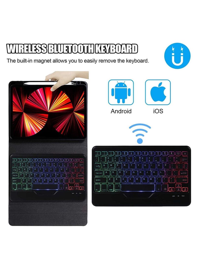 Arabic and English Detachable Keyboard Case for 2022 iPad 10th Generation 10.9 Inch 7 Colors Backlit Gradient Colours Keyboard Cover with Pencil Holder Foldable Stand  - Image 2