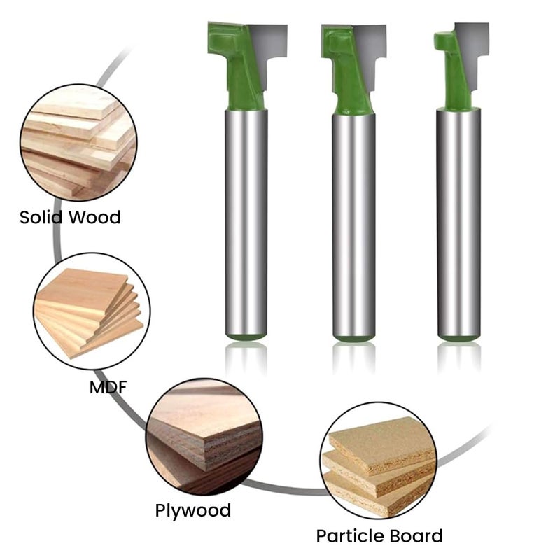 Serplex ® مجموعة 3 قطع من بتات الراوتر، مجموعة بتات راوتر شاك 1/4" عالمية لقطع الثقوب بقطر 5/16 و 3/8 و 1/2 بوصة لقطع الخشب وصواميل سداسية وفتحات T-Track، - Image 5