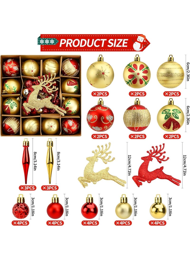 AIWANTO 40Pcs Red & Gold Christmas Ornaments Set – Shatterproof Balls, Reindeers & Baubles for Christmas Tree, Glitter & Matte Finish, Holiday Party Home Decorations - Image 2