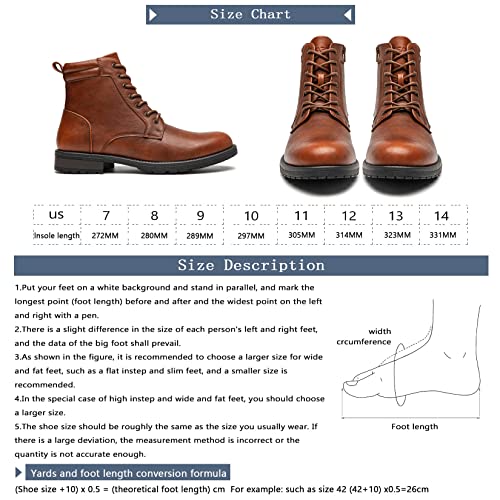 AMAPO Men's Casual Mid-Top Dress Boots, Ankle Motorcycle Combat Boots Lace-Up Side Zipper(A22716-BRN-41) - Image 4