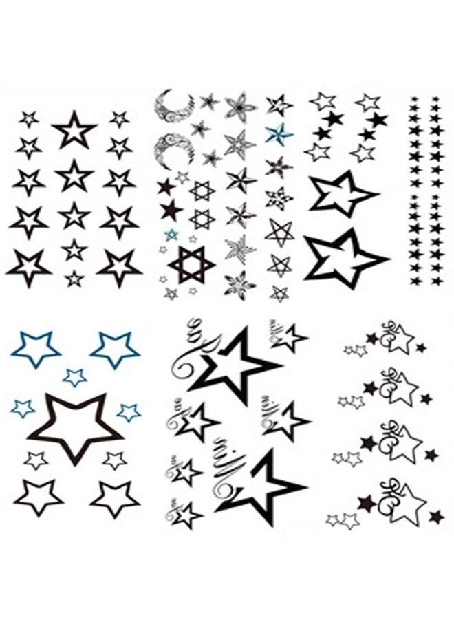 Yesallwas Cute Black Moon Sky Stars Temporary Tattoo for Women Body Kids 6 sheet Waterproof Art Fake Tattoo Stickers  - Image 1