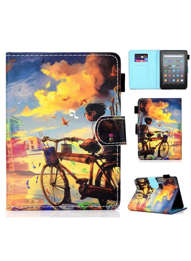 Case Cover For Amazon Kindle Youth Version 2022 Colored Drawing Stitching Smart Leather Tablet Case Bike Boy