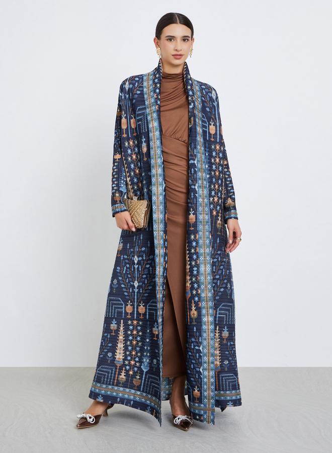 Take Two All-Over Printed Textured Pleated Long Sleeve Abaya - Image 1