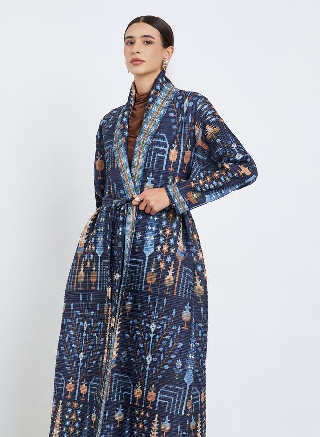 Take Two All-Over Printed Textured Pleated Long Sleeve Abaya - Image 3