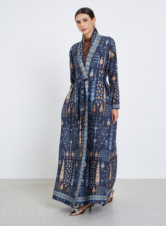 Take Two All-Over Printed Textured Pleated Long Sleeve Abaya - Image 2