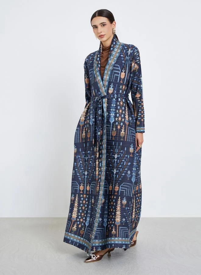 Take Two All-Over Printed Textured Pleated Long Sleeve Abaya