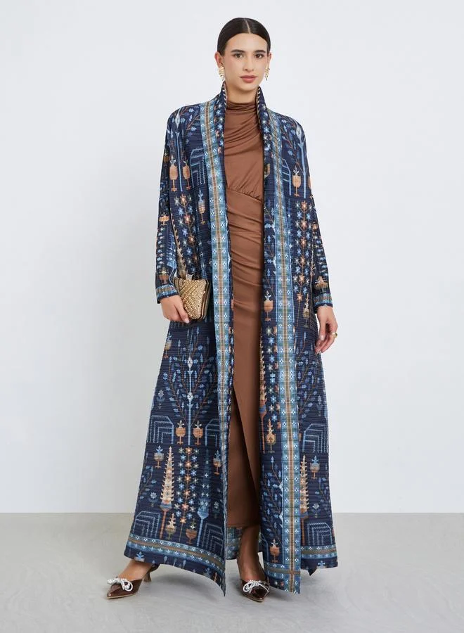 Take Two All-Over Printed Textured Pleated Long Sleeve Abaya