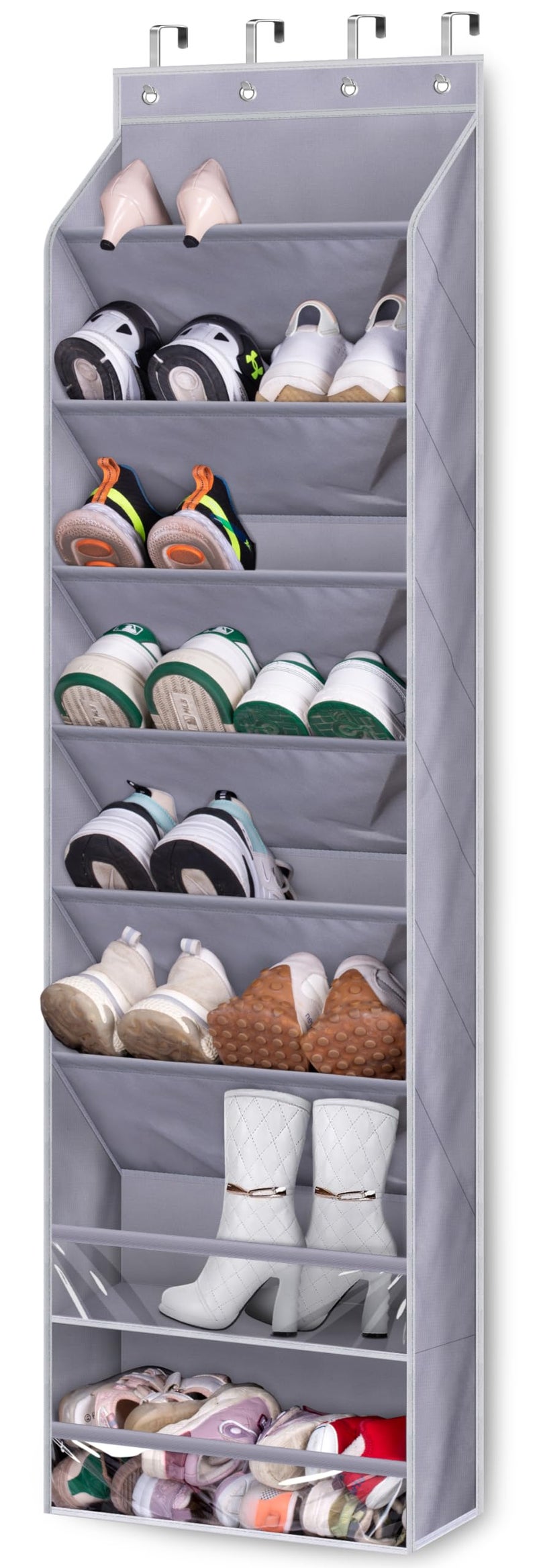 KEETDY Over The Door Shoe Organizer Fit 20 Pairs Sneakers Large Hanging Shoe Rack for Closet Door Deep Shoe Storage Holder for Boots Heels Grey