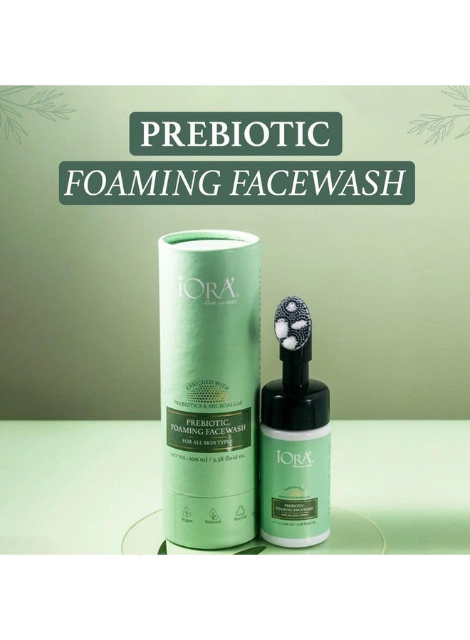 iORA Prebiotic Foaming Face Wash with Silicone Brush - 100gm | Deep Cleanses, Hydrates & Fights Acne | Enriched with Sea buckthorn, Green Tea & Neem| Ideal for All Skin Types | For Men & Women - Image 2