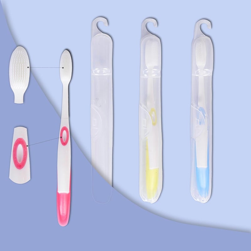 Adult Ultra Soft Bristles Manual Toothbrush With Antibacterial Container, Extra Soft (Multicolor) (3) - Image 1