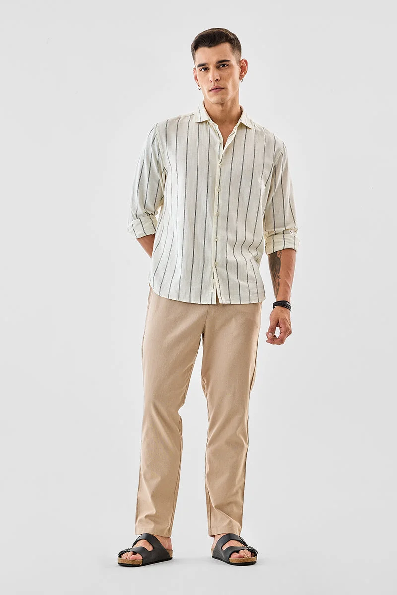 SNITCH Beige Linen Blend Slim Fit Trousers for Men | Best Price UAE