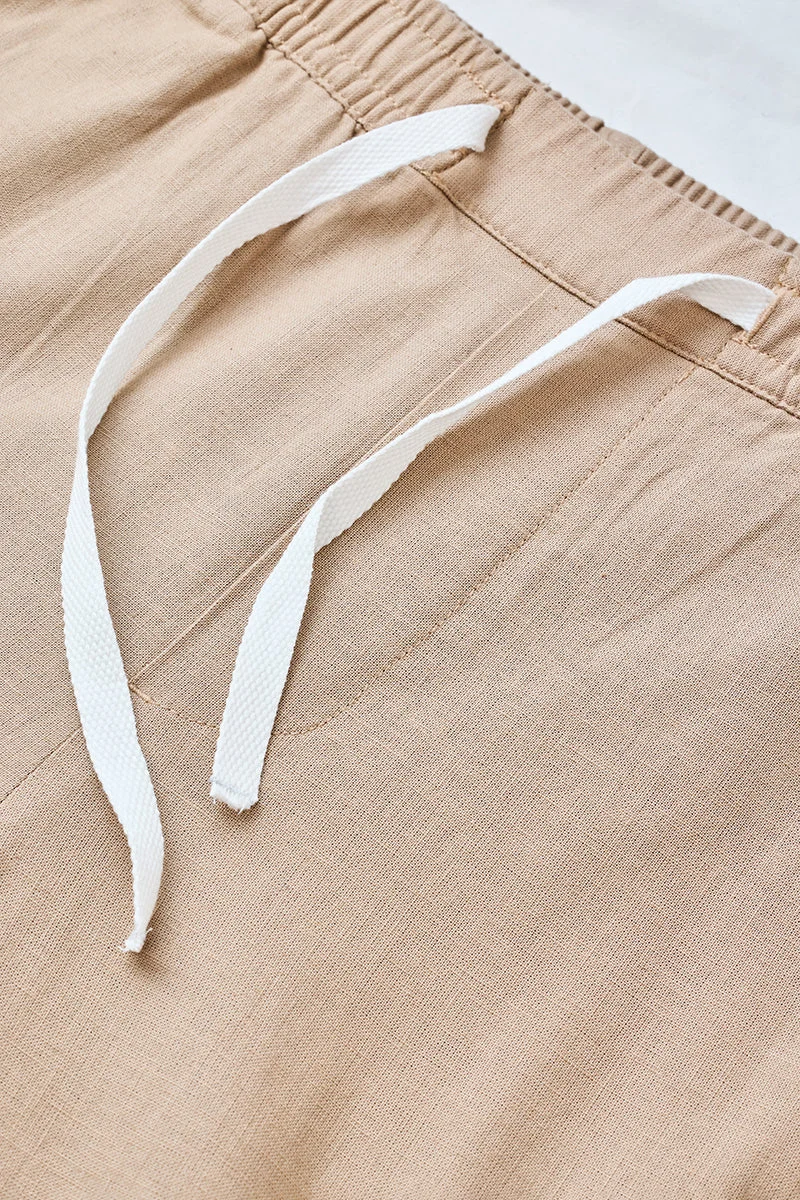 SNITCH Beige Linen Blend Slim Fit Trousers for Men | Best Price UAE