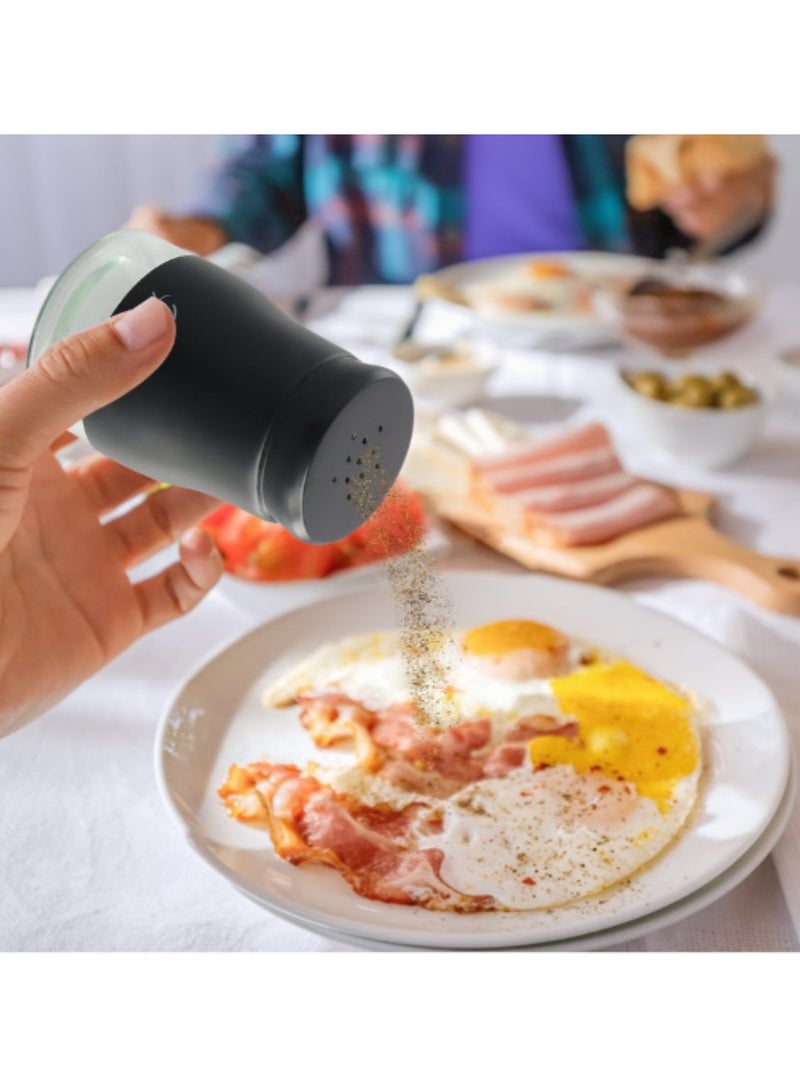 Black and White Stainless Steel and Glass Salt and Pepper Shaker Seasoning Set with Modern Design! 2- Piece, 120ml each Bottle! Suitable for Powder Spicery!  - Image 5
