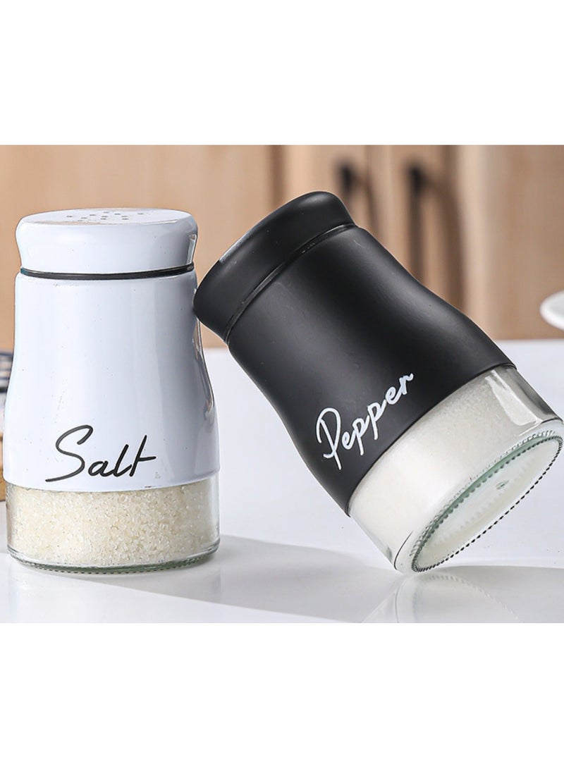 Black and White Stainless Steel and Glass Salt and Pepper Shaker Seasoning Set with Modern Design! 2- Piece, 120ml each Bottle! Suitable for Powder Spicery!  - Image 1