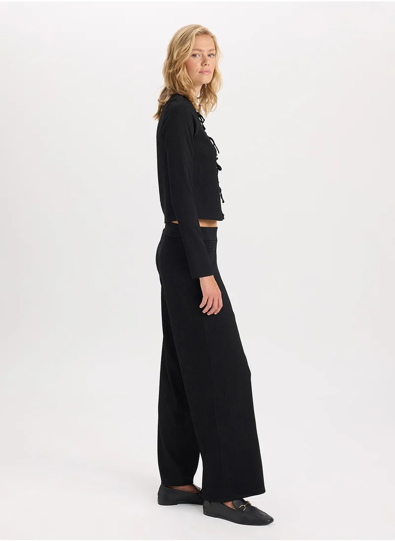 DeFacto Wide Leg Loose Fit High Waist Basic Plain Crinkle Pants