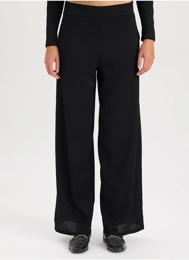 ديفاكتو Wide Leg Loose Fit High Waist Basic Plain Crinkle Pants