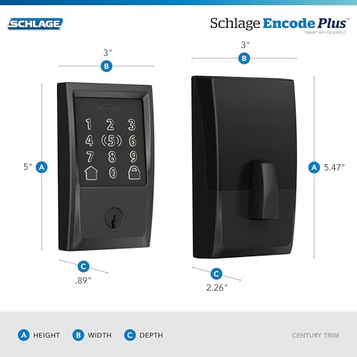 SCHLAGE قفل شلايخ إنكود بلس الذكي مع واي فاي للباب الأمامي، قفل بدون مفتاح، فتح باستخدام ساعة آبل، واي فاي مدمج وتحكم عبر التطبيق، تركيب سهل، متوافق مع أليكسا وApple HomeKit، أسود غير لامع - Image 3