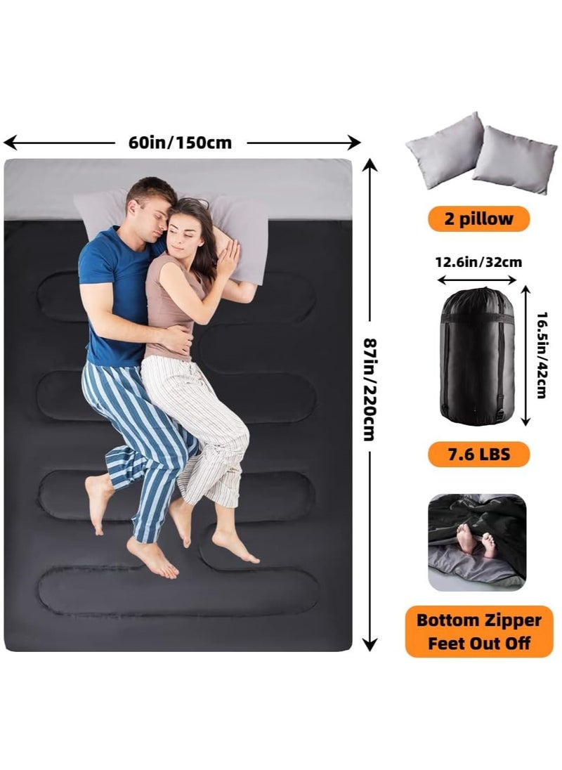 AUTOYSUR - 2.7kg 220*150cm Double Sleeping Bag for Adults with 2 Pillows, Queen Size Two Person Sleeping Bag for All Season, 2 Person Sleeping Bags for Cold Weather Camping Hiking Backpacking - Image 1