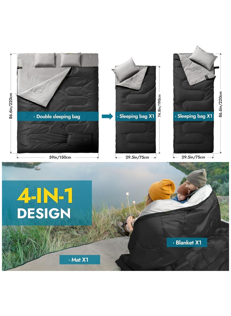 AUTOYSUR - 2.7kg 220*150cm Double Sleeping Bag for Adults with 2 Pillows, Queen Size Two Person Sleeping Bag for All Season, 2 Person Sleeping Bags for Cold Weather Camping Hiking Backpacking - Image 1
