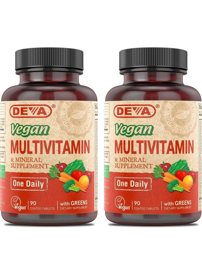 Deva Vegan Multivitamin & Mineral Supplement - Vegan Formula with Green Whole Foods, Veggies, and Herbs - High Potency - Manufactured in USA and 100% Vegan - 90 Count (Pack of 2) - Image 1