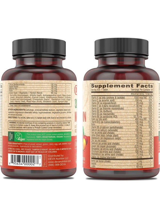 Deva Vegan Multivitamin & Mineral Supplement - Vegan Formula with Green Whole Foods, Veggies, and Herbs - High Potency - Manufactured in USA and 100% Vegan - 90 Count (Pack of 2) - Image 2