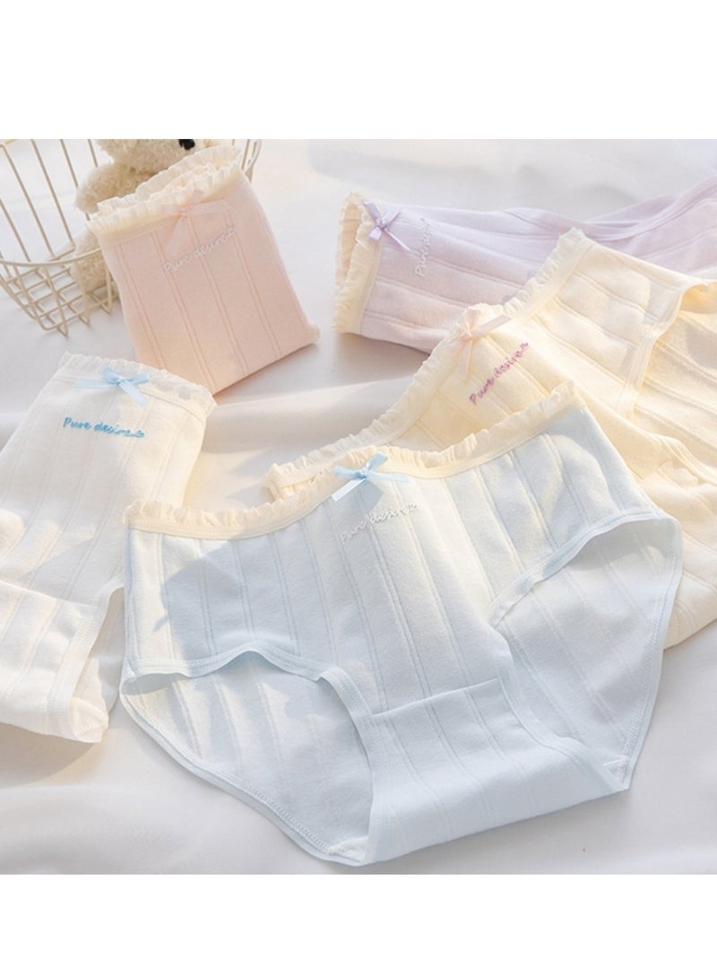مجموعة من 5 ملابس داخلية قطنية أنيقة بخصر متوسط، ملابس داخلية مريحة وجيدة التهوية للفتيات - Image 1