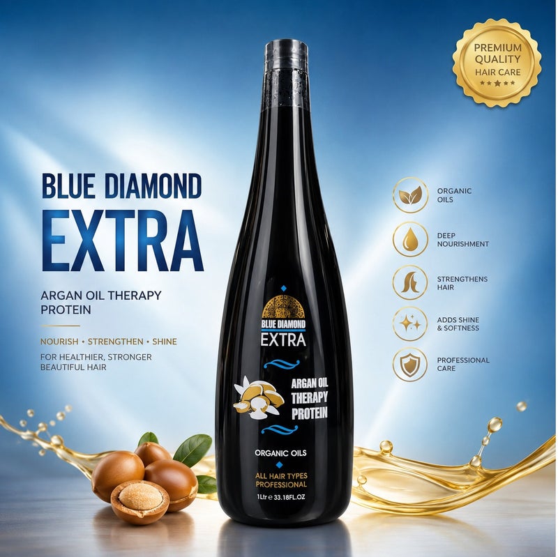 Blue Diamond Extra Argan Oil Therapy Protein Treatment with Organic Oils - Professional Hair Smoothing - 1L - Image 1
