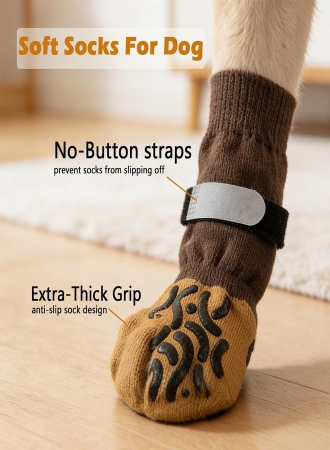 Liyujuping 2 Pairs of Non Slip Dog Socks to Prevent Licking Paws, Dog Boots & paw Protectors, Dog Booties for Hardwood Floors, Double Sides Grippy Socks for Small Medium Large Senior Dogs (Brown, M(Pack of 4)) - Image 2