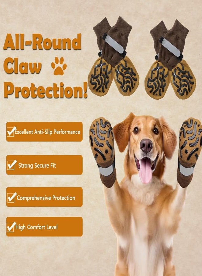 Liyujuping 2 Pairs of Non Slip Dog Socks to Prevent Licking Paws, Dog Boots & paw Protectors, Dog Booties for Hardwood Floors, Double Sides Grippy Socks for Small Medium Large Senior Dogs (Brown, M(Pack of 4)) - Image 3