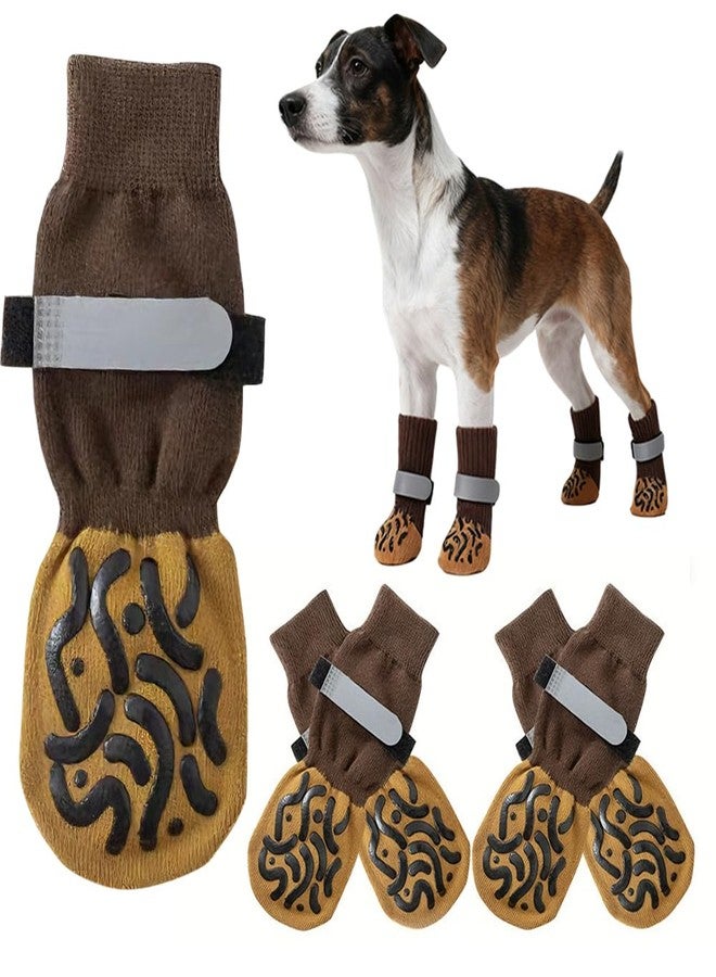 Liyujuping 2 Pairs of Non Slip Dog Socks to Prevent Licking Paws, Dog Boots & paw Protectors, Dog Booties for Hardwood Floors, Double Sides Grippy Socks for Small Medium Large Senior Dogs (Brown, M(Pack of 4)) - Image 1