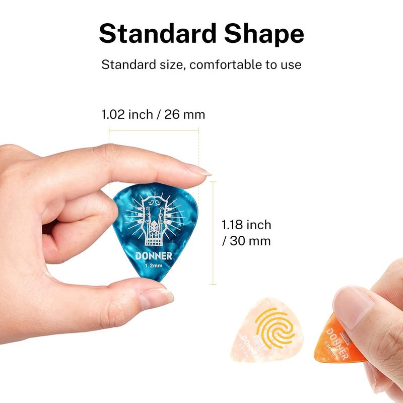 Donner Celluloid Guitar Picks, 16pcs Guitar Plectrum Including Thin, Medium, Heavy & Extra Heavy Gauges (0.46mm-1.2mm) - Image 4